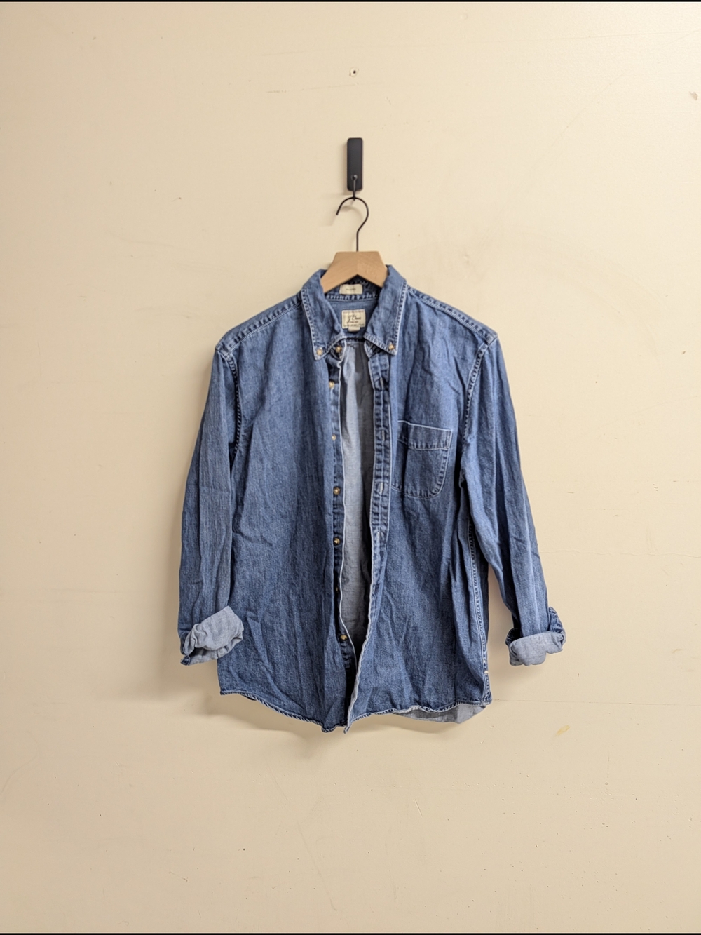 J. Crew Classic Vintage Light Blue Denim Button-Down Shirt Casual Pocket Shirt L